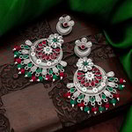 *Бордовые, серебристые и красные индийские серьги с искусственными камнями