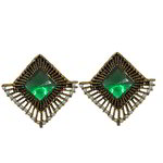 *Зелёные и золотые латунные индийские серьги со стразами