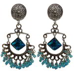 *Золотые и синие индийские серьги из латуни со стразами