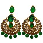 *Зелёные и золотые латунные индийские серьги со стразами