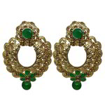 *Зелёные и золотые индийские серьги из латуни со стразами