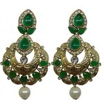 *Зелёные и золотые индийские серьги из латуни со стразами