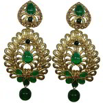 *Зелёные и золотые латунные индийские серьги со стразами