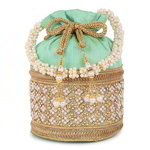 *Зелёная сумочка-мешочек со стразами, бусинками