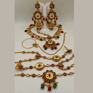 Разноцветный, цвета меди и золотой медный набор свадебных индийских украшений с искусственными камнями