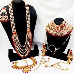 Бордовый, золотой и красный набор свадебных индийских украшений с перламутровыми бусинками