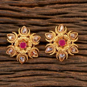Бордовые, золотые и красные латунные индийские серьги с искусственными камнями