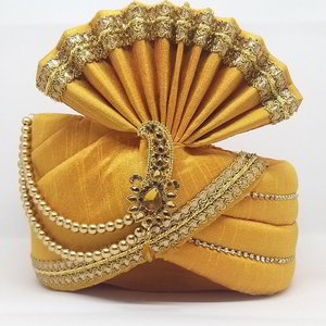 Золотой шёлковый индийский тюрбан (чалма) с кружевами