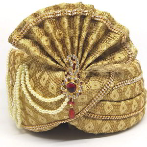 Золотой индийский тюрбан (чалма) из парчи с кружевами