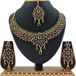 *Зелёное и золотое латунное индийское украшение на шею со стразами