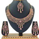 *Золотое и розовое медное индийское украшение на шею со стразами