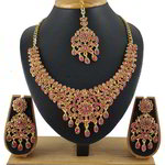 *Золотое и розовое медное индийское украшение на шею со стразами