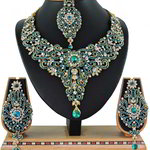 *Золотое и синее медное индийское украшение на шею со стразами