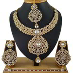 *Молочное и золотое индийское украшение на шею из меди со стразами, перламутровыми бусинками