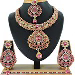 *Золотое и розовое медное индийское украшение на шею со стразами