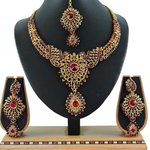 *Бордовое, золотое и красное медное индийское украшение на шею со стразами