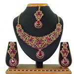 *Золотое и розовое медное индийское украшение на шею со стразами