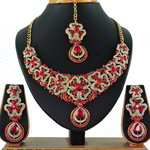 *Бордовое, золотое и красное медное индийское украшение на шею со стразами