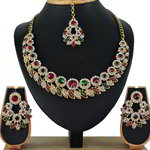 *Цвета меди, зелёное и золотое индийское украшение на шею из меди со стразами