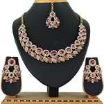 *Золотое и розовое медное индийское украшение на шею со стразами