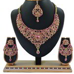 *Золотое и розовое медное индийское украшение на шею со стразами