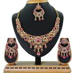 *Золотое и розовое медное индийское украшение на шею со стразами