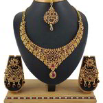 *Бордовое, золотое и красное медное индийское украшение на шею со стразами