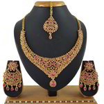 *Золотое и розовое медное индийское украшение на шею со стразами