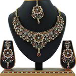 *Цвета меди, зелёное и золотое индийское украшение на шею из меди со стразами