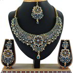 *Цвета меди, золотое и синее индийское украшение на шею из меди со стразами