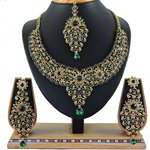 *Цвета меди, зелёное и золотое медное индийское украшение на шею со стразами, перламутровыми бусинками