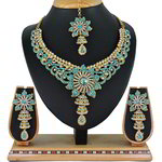 *Золотое и синее медное индийское украшение на шею со стразами