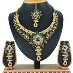 *Зелёное и золотое медное индийское украшение на шею со стразами