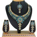 *Золотое и синее медное индийское украшение на шею со стразами