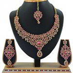 *Золотое и розовое медное индийское украшение на шею со стразами