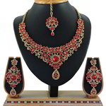 *Бордовое, золотое и красное медное индийское украшение на шею со стразами