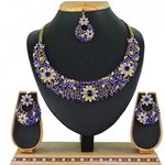 *Золотое и синее медное индийское украшение на шею со стразами