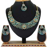 *Золотое и синее медное индийское украшение на шею со стразами