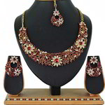 *Бордовое, золотое и красное медное индийское украшение на шею со стразами