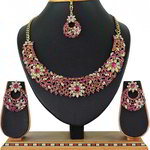 *Золотое и розовое медное индийское украшение на шею со стразами