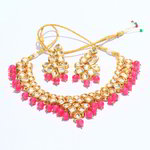 *Золотое и розовое индийское украшение на шею с искусственными камнями