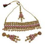 *Золотое и розовое индийское украшение на шею со стразами