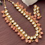 *Золотое и розовое индийское украшение на шею с искусственными камнями