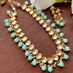 *Золотое и синее индийское украшение на шею с искусственными камнями