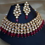 *Золотое и розовое индийское украшение на шею с искусственными камнями