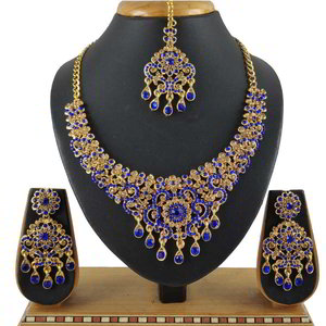 Цвета меди, золотое и синее индийское украшение на шею из меди со стразами