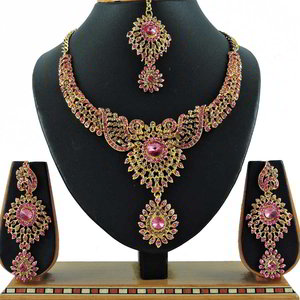 Золотое и розовое медное индийское украшение на шею со стразами