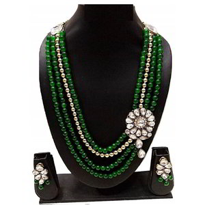 Зелёное и золотое индийское украшение на шею со стразами