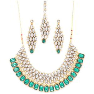 Молочное и золотое индийское украшение на шею со стразами