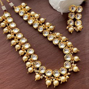 Бежевое, коричневое и золотое индийское украшение на шею с искусственными камнями